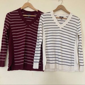 2 GAP sweaters / Burgundy and White with stripes